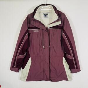 Columbia Winter Jacket Womens XL Interchangeable Fleece Wine Red Removable Hood